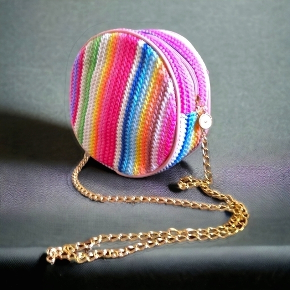 Unbranded Handbags - Rainbow Round Crossbody Tweed Bag